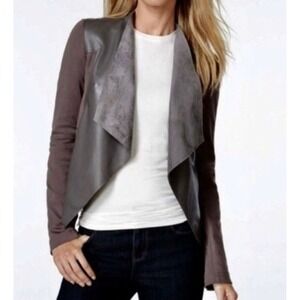 Edyson Maisha‎ Gray Ponte Knit & Faux Leather Drape Front Jacket Women's Size M